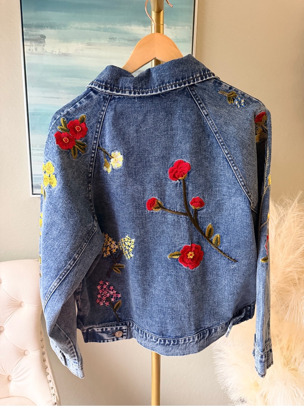 Adore XL Floral Embroidered Denim Jacket Boutique Statement Piece NWT - Picture 6 of 16